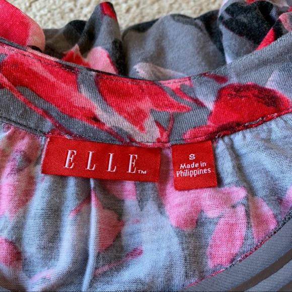 Elle Small Gray Pink Flower Floral Shirt Top - Picture 4 of 4